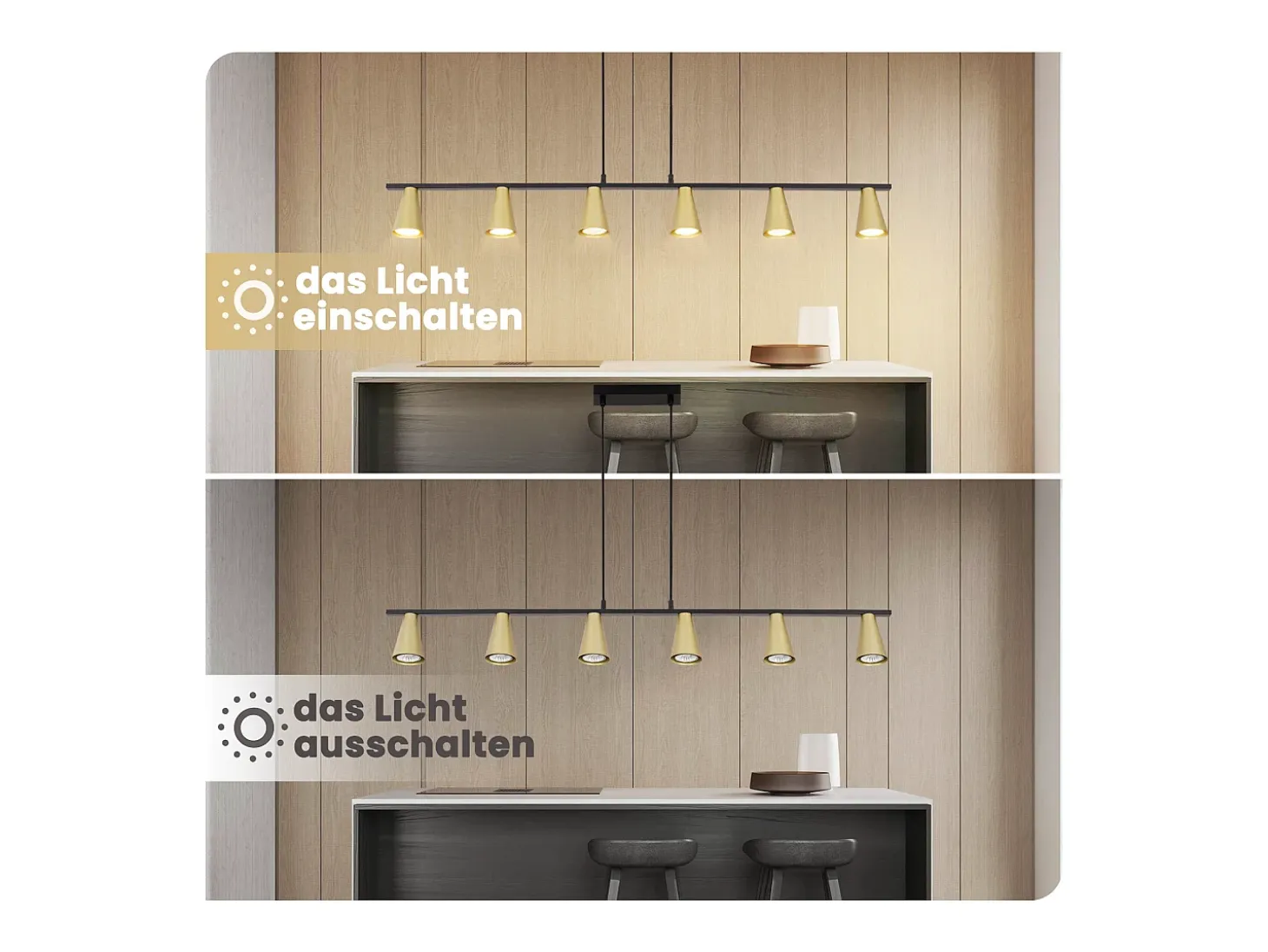 NETTLIFE Lámpara colgante para mesa de comedor, con conexión GU10: lámpara de comedor de 6 bombillas, de metal negro dorado, moderno y industrial.