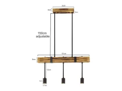 NETTLIFE Lámpara colgante Comedor Mesa de comedor Madera vintage E27 Lámpara colgante 61 CM Industrial