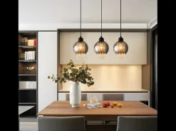 NETTLIFE Lámpara colgante de cristal negro para mesa de comedor, moderna lámpara colgante E27 para sala de estar