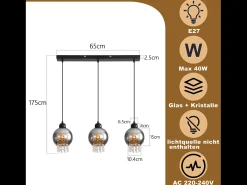 NETTLIFE Lámpara colgante de cristal negro para mesa de comedor, moderna lámpara colgante E27 para sala de estar