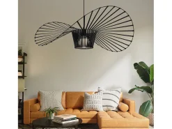 NETTLIFE Lámpara Colgante Moderna E27 Negro Diam.80cm Diseño Sombrero Policarbonato Máx.40W para Salón Comedor Cocina, Sin Bombilla