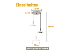 NETTLIFE Lámpara colgante LED para mesa de comedor, diseño moderno, 3000 K, blanco cálido, 3 llamas