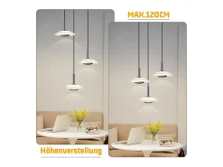 NETTLIFE Lámpara colgante LED para mesa de comedor, diseño moderno, 3000 K, blanco cálido, 3 llamas