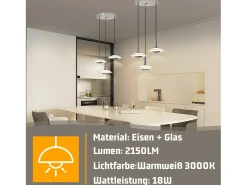NETTLIFE Lámpara colgante LED para mesa de comedor, diseño moderno, 3000 K, blanco cálido, 3 llamas