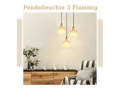 NETTLIFE Lámpara colgante de madera blanca Diam.20 cm E14 vintage 3 bombillas redondas para comedor restaurante cocina dormitorio oficina