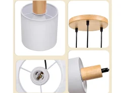 NETTLIFE Lámpara colgante de madera blanca Diam.20 cm E14 vintage 3 bombillas redondas para comedor restaurante cocina dormitorio oficina