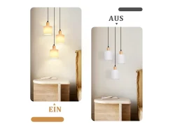 NETTLIFE Lámpara colgante de madera blanca Diam.20 cm E14 vintage 3 bombillas redondas para comedor restaurante cocina dormitorio oficina