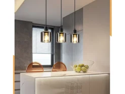 NETTLIFE Lámpara Colgante Vidrio Negro Diam.68 cm E27 Vintage 3 Bombillas Lámpara de Lámpara Industrial Retro para Sala de Estar Hotel Oficina