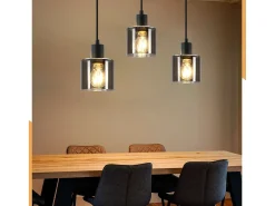 NETTLIFE Lámpara Colgante Vidrio Negro Diam.68 cm E27 Vintage 3 Bombillas Lámpara de Lámpara Industrial Retro para Sala de Estar Hotel Oficina