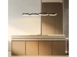 NETTLIFE Lámpara colgante LED en aluminio negro Diam.150 cm 54W Lámpara moderna Diseño 4 anillos Lámpara de mesa de regulable con suspensión