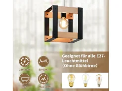 NETTLIFE Lámpara Colgante Madera Metal Negro E27 Diam.175cm 1 Enchufe Lámpara Colgante Industrial Retro para Salón Cocina Dormitorio