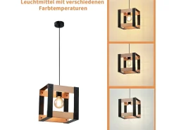 NETTLIFE Lámpara Colgante Madera Metal Negro E27 Diam.175cm 1 Enchufe Lámpara Colgante Industrial Retro para Salón Cocina Dormitorio