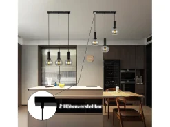 NETTLIFE Lámpara colgante vintage de 3 llamas de cristal E27, lámpara de comedor de altura ajustable industrial
