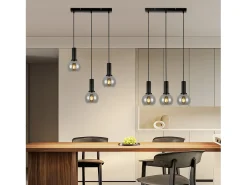 NETTLIFE Lámpara colgante vintage de 3 llamas de cristal E27, lámpara de comedor de altura ajustable industrial