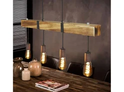 NETTLIFE Lámpara colgante 4 bombillas E27 Diam.80cm retro con viga de madera Vintage para comedor cocina máx.25W