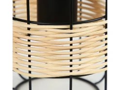 NETTLIFE Lámpara Colgante de Metal Negro Diam.25cm E27 Vintage Rústica Redonda 3 Bombillas Lámpara de de Metal Natural de Ratán Retro para Dormitorio