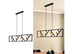 NETTLIFE Lámpara Colgante Vintage Negro y Dorado 4 llamas E27 Metal Diam.100CM Lámpara Retro de Comedor para Sala Cocina
