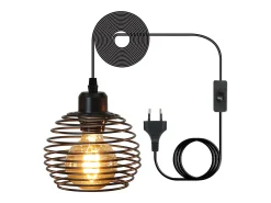NETTLIFE Lámpara Colgante E27 Negro Diam.15cm Diseño Vintage de Resorte de Metal con Enchufe e Interruptor Retro para Salón Cocina Máx.40W