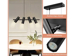 NETTLIFE Lámpara colgante de metal negro diámetro 66 cm GU10 4 llamas moderna sala de estar industrial para interior cocina dormitorio