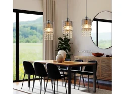 NETTLIFE Lámpara colgante moderna de 3 bombillas E27, diámetro de 60 cm, altura ajustable, cristal y cristal, para comedor, máx. 25 W.