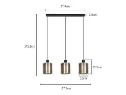 NETTLIFE Lámpara colgante de metal dorado negro E14 Diam.171,5 cm vidrio industrial vintage 3 lámparas para salón, oficina, comedor