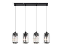 NETTLIFE Lámpara colgante moderna de cristal negro para mesa de comedor, 4 llamas, E27