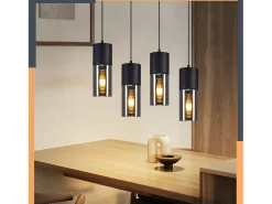NETTLIFE Lámpara colgante para mesa de comedor, E27, 4 llamas, LED ajustable, pantalla de cristal moderna