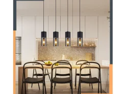 NETTLIFE Lámpara colgante para mesa de comedor, E27, 4 llamas, LED ajustable, pantalla de cristal moderna