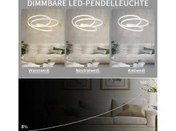 NETTLIFE Lámpara Colgante LED Diam.50CM 55W Mesa de de Hierro Blanco Lámpara de Mesa de Moderna Regulable con Control Remoto para Dormitorio