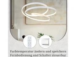 NETTLIFE Lámpara Colgante LED Diam.50CM 55W Mesa de de Hierro Blanco Lámpara de Mesa de Moderna Regulable con Control Remoto para Dormitorio