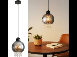 NETTLIFE Lámpara colgante de cristal negro para mesa de comedor, moderna lámpara colgante E27 para sala de estar