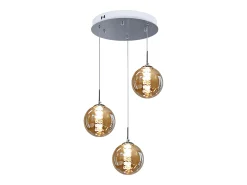 NETTLIFE Lámpara colgante cristal ámbar, 28cm, G9, Ajustable en altura, 3 luces ámbar, Cocina, Salón, Dormitorio