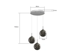 NETTLIFE Lámpara colgante cristal ámbar, 28cm, G9, Ajustable en altura, 3 luces ámbar, Cocina, Salón, Dormitorio