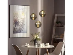 NETTLIFE Lámpara colgante cristal ámbar, 28cm, G9, Ajustable en altura, 3 luces ámbar, Cocina, Salón, Dormitorio