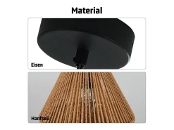 NETTLIFE Lámpara colgante de mesa de comedor vintage 1 bombilla diseño de cuerda de cáñamo linterna E27 lámpara de comedor