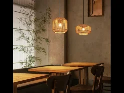 NETTLIFE Lámpara colgante de mesa de comedor vintage 1 bombilla diseño de cuerda de cáñamo linterna E27 lámpara de comedor