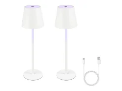 NETTLIFE Lámpara de cabecera con batería inalámbrica，2 piezas - LED RGB 2600 mhA Lámpara de mesa para exteriores Lámpara de batería USB TIPO C Blanca