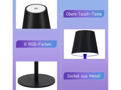 NETTLIFE Lámpara de cabecera con batería inalámbrica，2 piezas - LED RGB 2600 mhA Lámpara de mesa para exteriores Lámpara de batería USB TIPO C negra