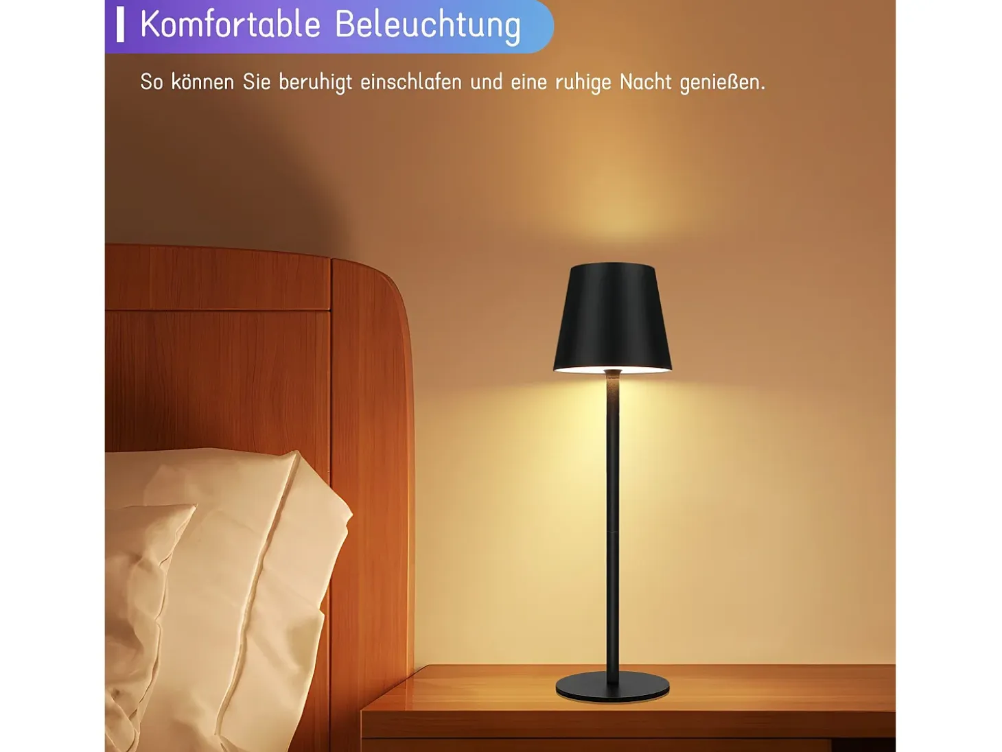 NETTLIFE Lámpara de cabecera con batería inalámbrica - LED RGB 2600 mhA Lámpara de mesa para exteriores Lámpara de batería USB TIPO C negra