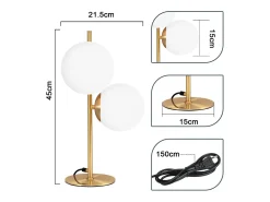 NETTLIFE lámpara de mesa / lámpara de cabecera moderna y industrial dorada, 2 bombillas con interruptor, diseño de metal y vidrio blanco, E27.