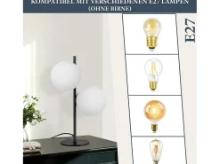NETTLIFE Lámpara de Mesa / Lámpara de Cabecera Negra para Salón, E27, Diseño Moderno, Vidrio Industrial Vintage, Metal, 2 Bombillas