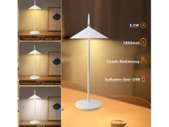 NETTLIFE Lámpara de mesa con batería, lámpara de noche LED, conjunto de 2 inalámbricas 1800 mhA recargables táctiles regulables modernas blancas IP44