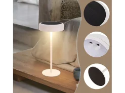 NETTLIFE Lámpara de mesa con batería solar, lámpara de noche inalámbrica LED 3600mhA, recargable táctil, regulable, blanca con batería USB