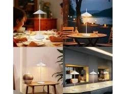 NETTLIFE Lámpara de mesa con batería lámpara de noche inalámbrica LED 1800mhA recargable táctil regulable moderna blancapara exterior IP44