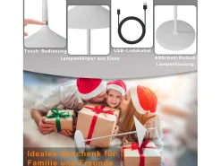 NETTLIFE Lámpara de mesa con batería lámpara de noche inalámbrica LED 1800mhA recargable táctil regulable moderna blancapara exterior IP44