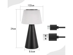 NETTLIFE Lámpara de mesa con batería, lámpara de noche LED inalámbrica de 3600 mhA, lámpara táctil regulable con batería negra recargable por USB
