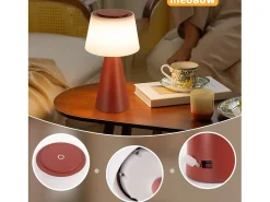 NETTLIFE Lámpara de mesa con batería, lámpara de noche LED inalámbrica de 3600 mhA, lámpara táctil regulable con batería roja recargable por USB