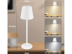 NETTLIFE lámpara de mesa de noche inalámbrica, LED, 2600 mAh, lámpara de mesa cargable externamente, activada por tacto, blanca, con puerto USB.