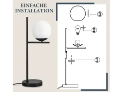 NETTLIFE lámpara de mesa de salón, lámpara de noche E27 negra moderna, diseño de vidrio vintage retró-industrial, lámpara de mesa con 1,5 m.