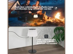 NETTLIFE Lámpara de mesa inalámbrica, lámpara de noche, batería - Lámpara de mesa LED táctil, lámpara regulable con USB recargable, negra, 3600 mhA
